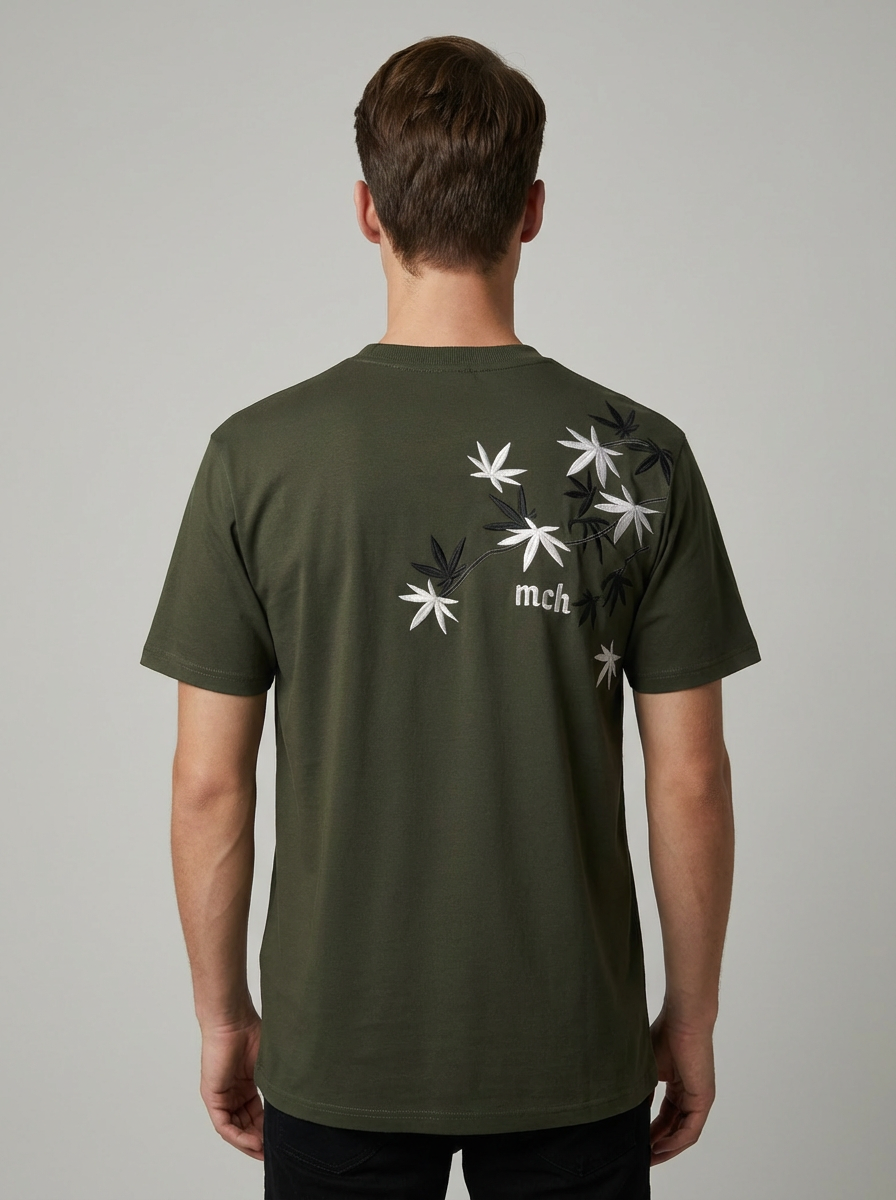 Olive Floral Embroidery Oversized Tshirt