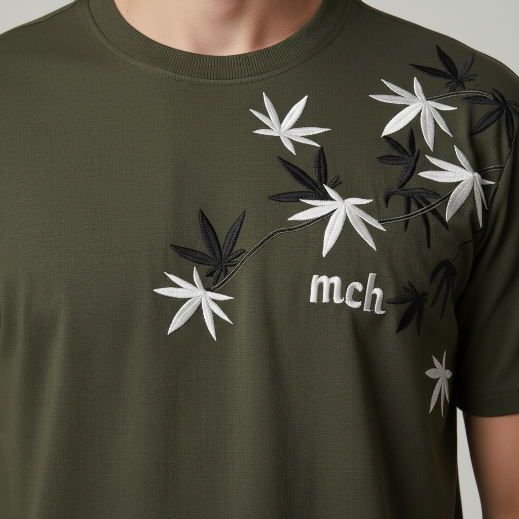 Olive Floral Embroidery Oversized Tshirt
