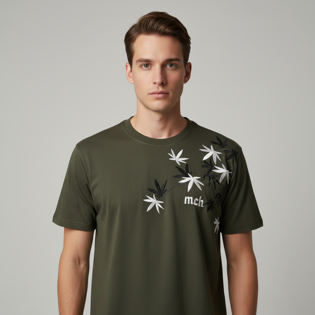 Olive Floral Embroidery Oversized Tshirt