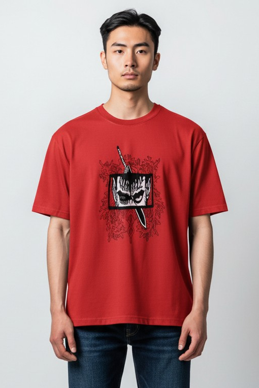 Red Guts Embroidery Oversized Tshirt