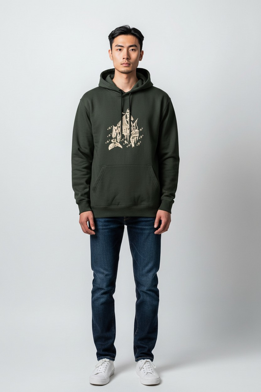 Midnight Manor Gold-Stitch Oversized Hoodie