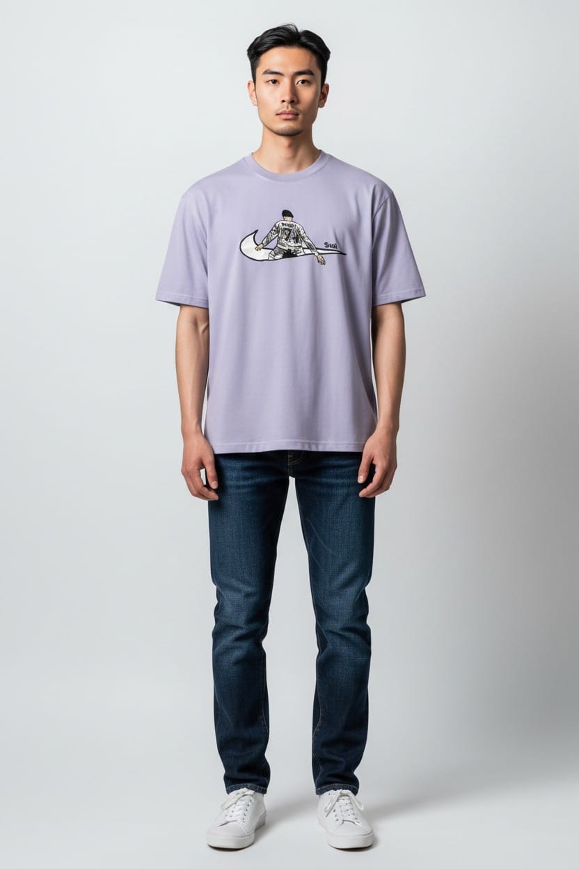 Lavender Ronaldo Embroidery Oversized Tshirt
