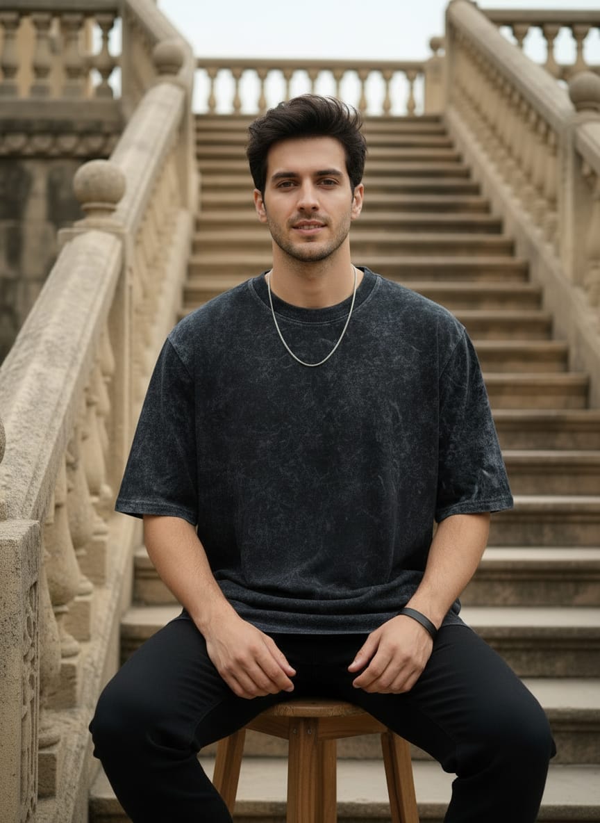 Black Acid Wash Oversized Tshirt